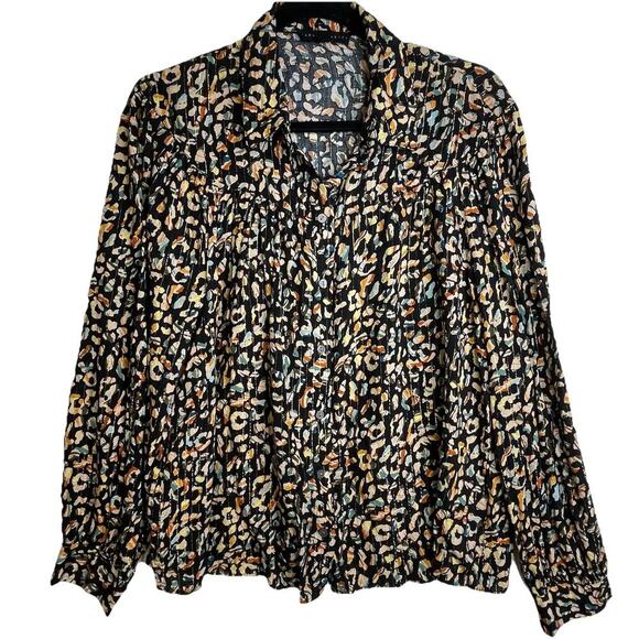 Jane and Delancey Blouse SZ XL Button Down Boho Abstract Gold MetallicThread - Picture 1 of 14